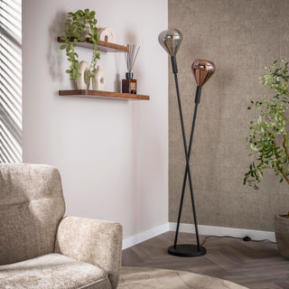 Lampadaire Wings noir - 2 lumières, hauteur 175 cm