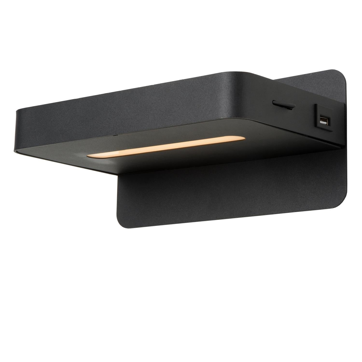 ATKIN - Bedlamp / Wandlamp - LED - 1x6W 3000K - Met USB oplaadpunt - Zwart