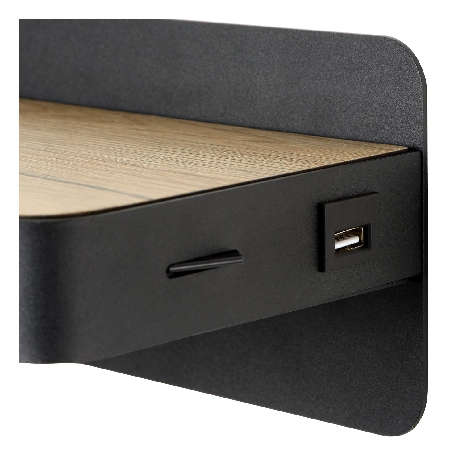 ATKIN - Bedlamp / Wandlamp - LED - 1x6W 3000K - Met USB oplaadpunt - Zwart