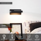 ATKIN - Bedlamp / Wandlamp - LED - 1x6W 3000K - Met USB oplaadpunt - Zwart