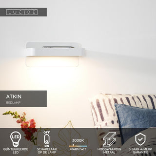 ATKIN - Bed light / Wall light - LED - 1x6W 3000K - With USB charging point - White