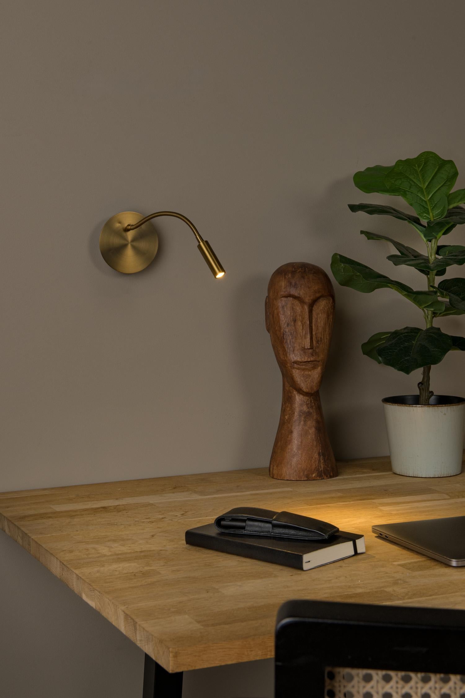 JOLIJN - Lampe de chevet / Applique murale rechargeable - Batterie/Pile - Ø 11 cm - LED - 1x2W 3000K - Magnétique - Or mat / Laiton