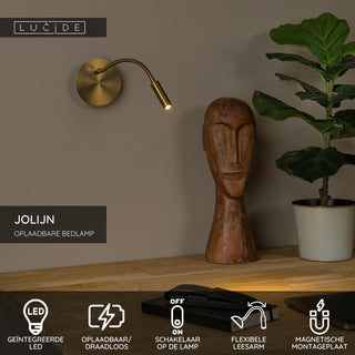 JOLIJN - Lampe de chevet / Applique murale rechargeable - Batterie/Pile - Ø 11 cm - LED - 1x2W 3000K - Magnétique - Or mat / Laiton