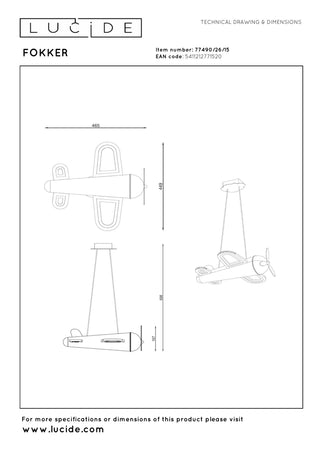FOKKER - Pendant light Children's room - LED - 1x28W 2500K - Iron grey