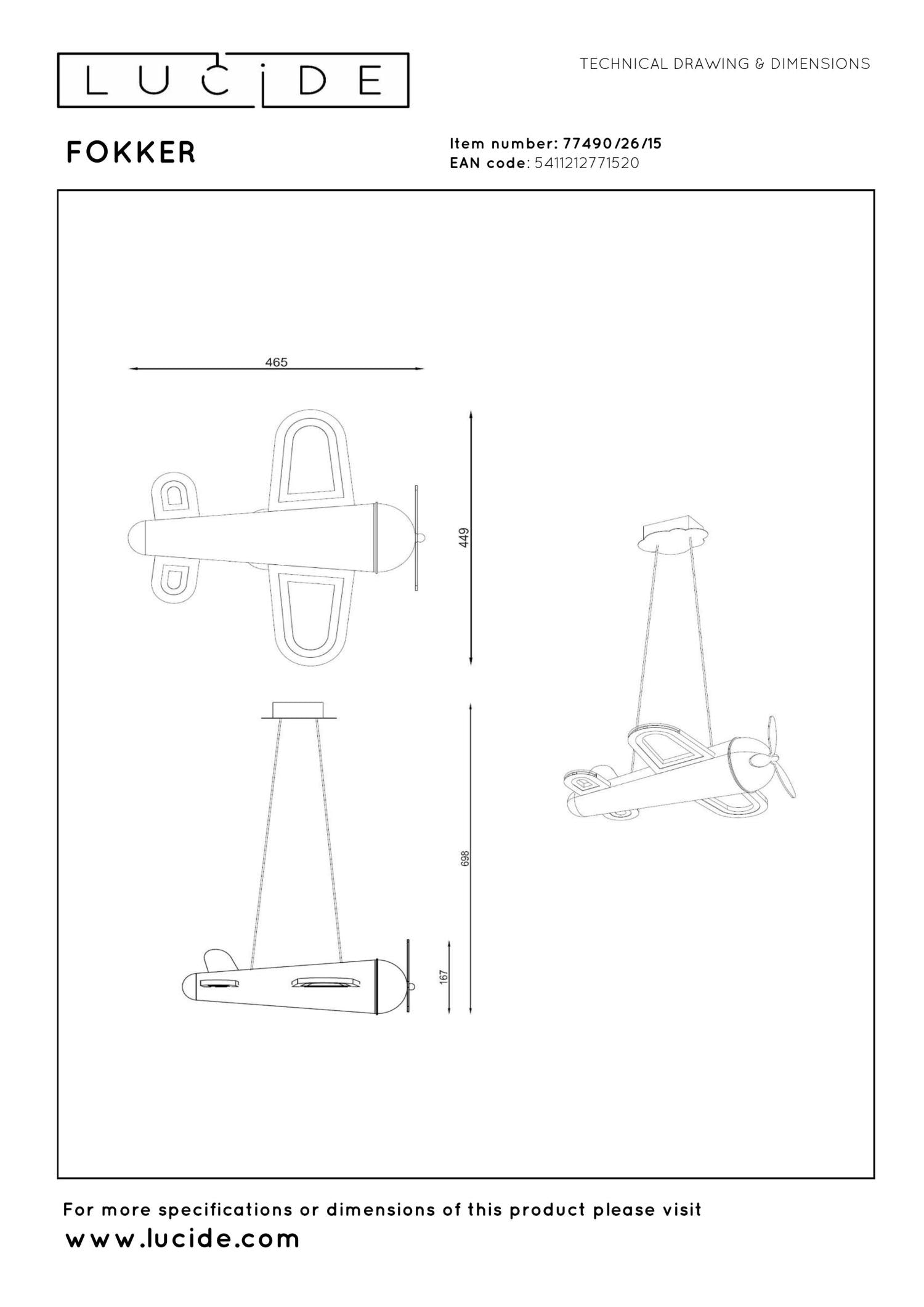 FOKKER - Pendant light Children's room - LED - 1x28W 2500K - Iron grey