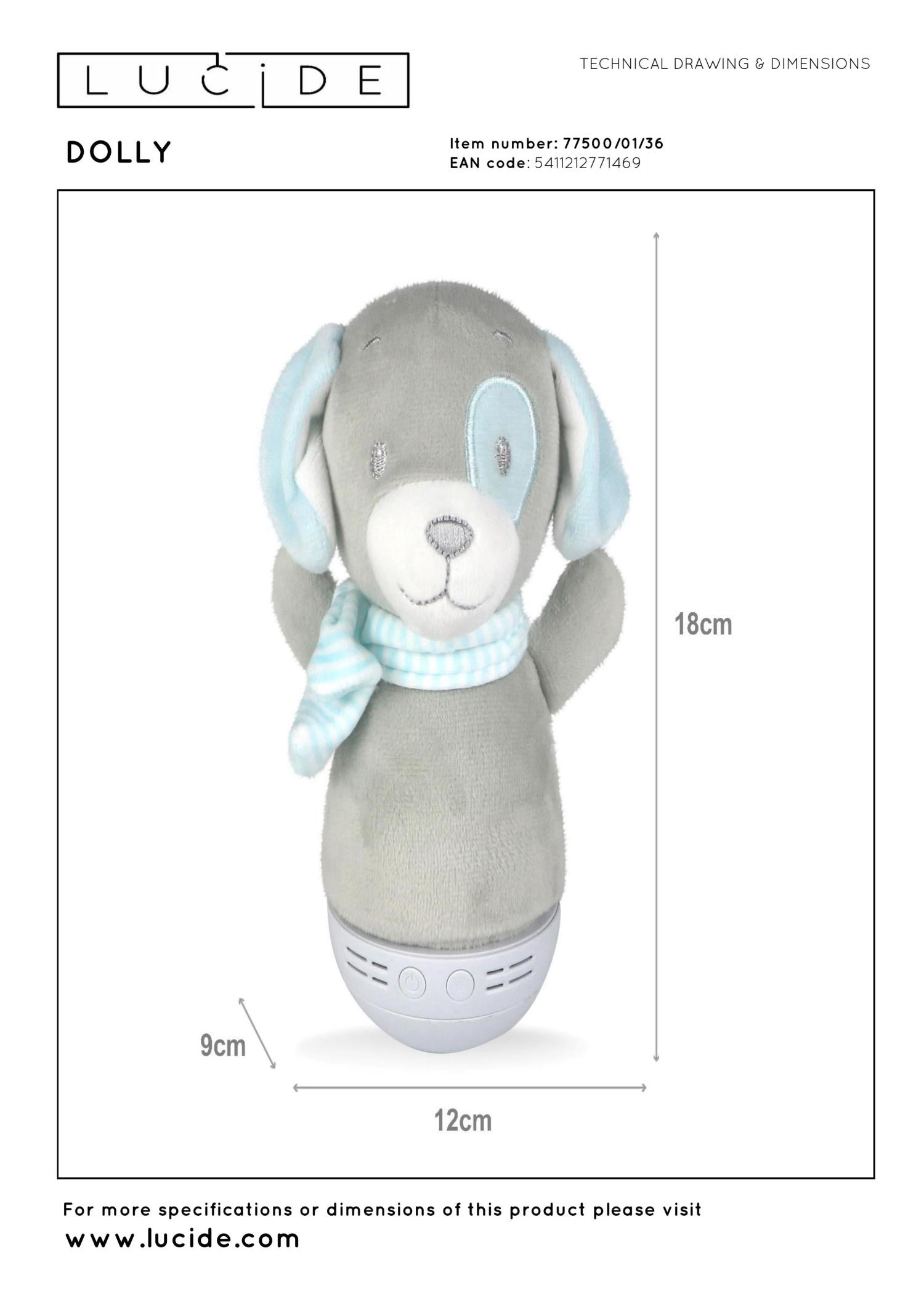 DOLLY - Night light Children's room - Batteries - LED - 1x3W 2700K - With music function - Grey