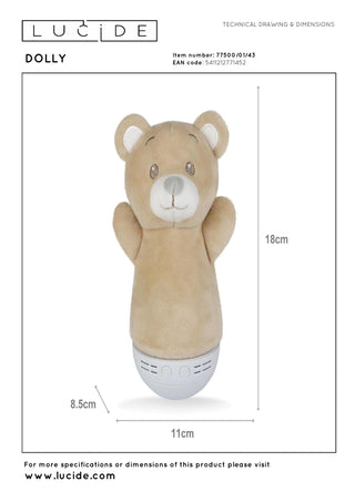 DOLLY - Night light Children's room - Batteries - LED - 1x3W 2700K - With music function - Brown