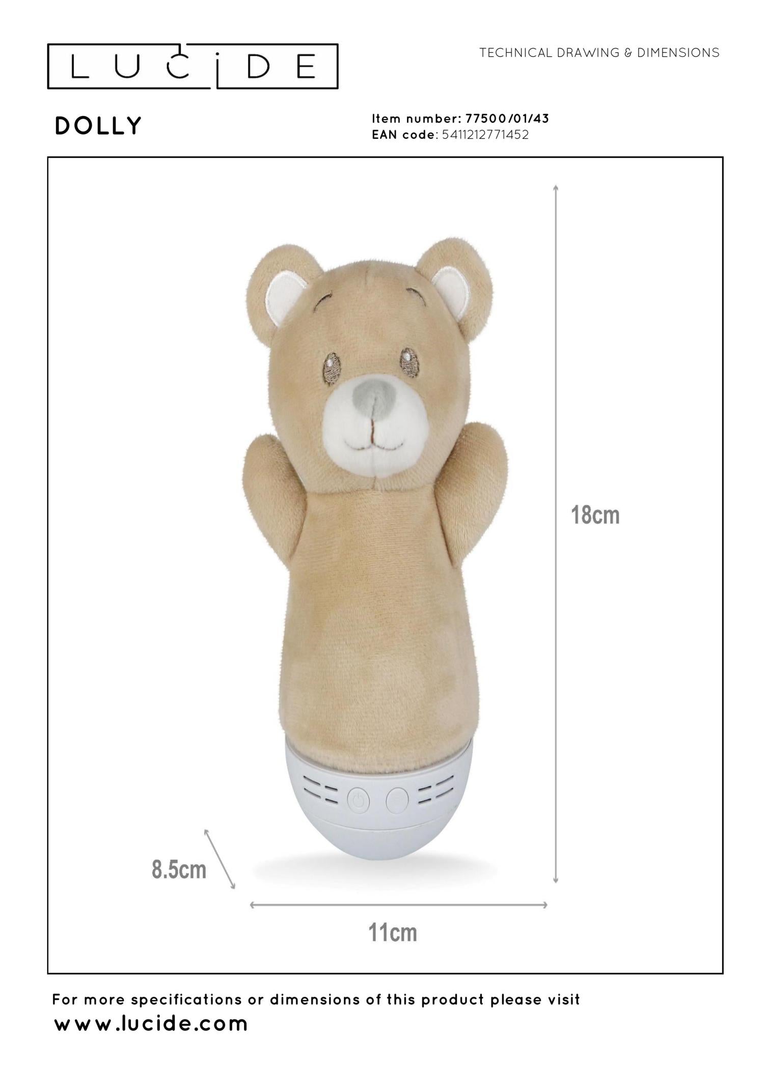 DOLLY - Night light Children's room - Batteries - LED - 1x3W 2700K - With music function - Brown