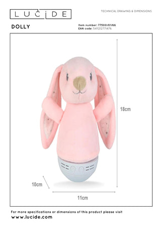 DOLLY - Nachtlamp Kinderkamer - Batterijen - LED - 1x3W 2700K - Met muziekfunctie - Roze