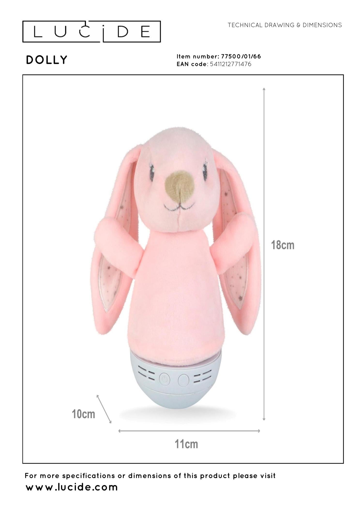 DOLLY - Nachtlamp Kinderkamer - Batterijen - LED - 1x3W 2700K - Met muziekfunctie - Roze