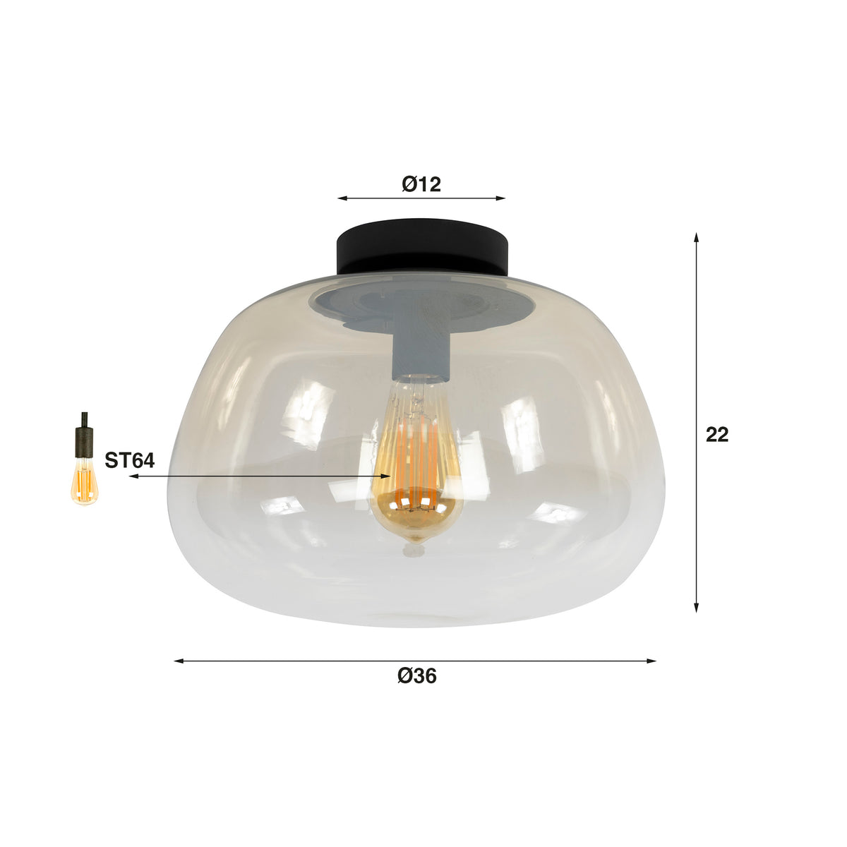 Ceiling lamp Pulse Shaded amber glass - 1-light, diameter 36 cm