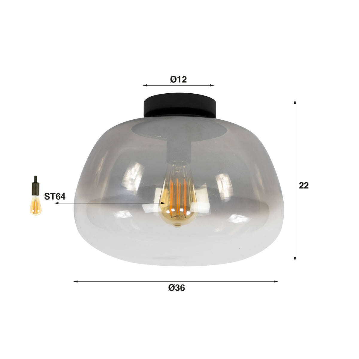 Ceiling lamp Pulse Shaded smoke grey glass - 1-light, diameter 36 cm