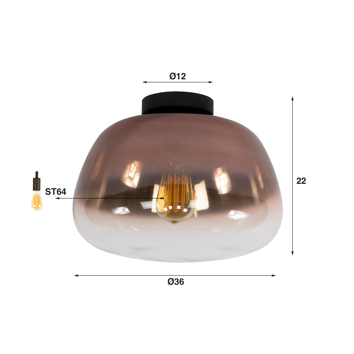 Ceiling lamp Pulse Shaded copper glass - 1-light, diameter 36 cm