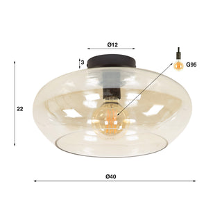 Plafonnier Elevate verre ambré - 1 lumière, diamètre 40 cm