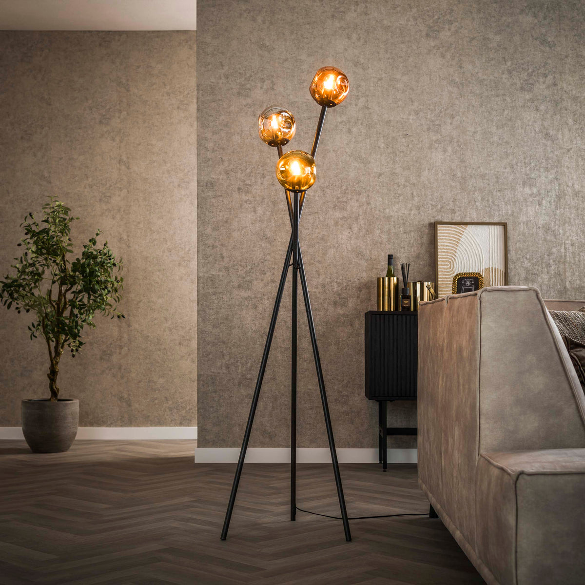 Floor lamp Molecule artic black - 3-light, 169 cm high