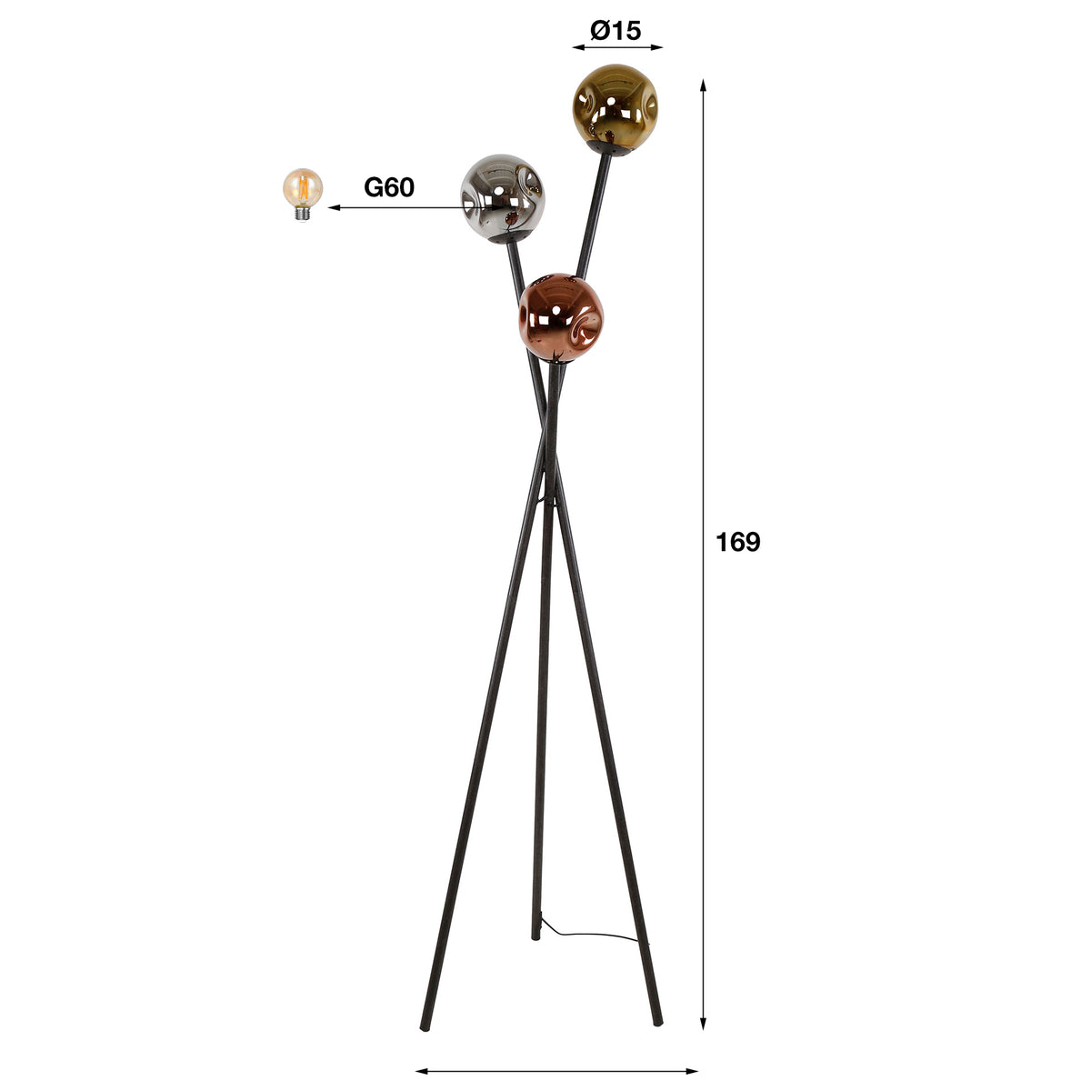 Floor lamp Molecule artic black - 3-light, 169 cm high