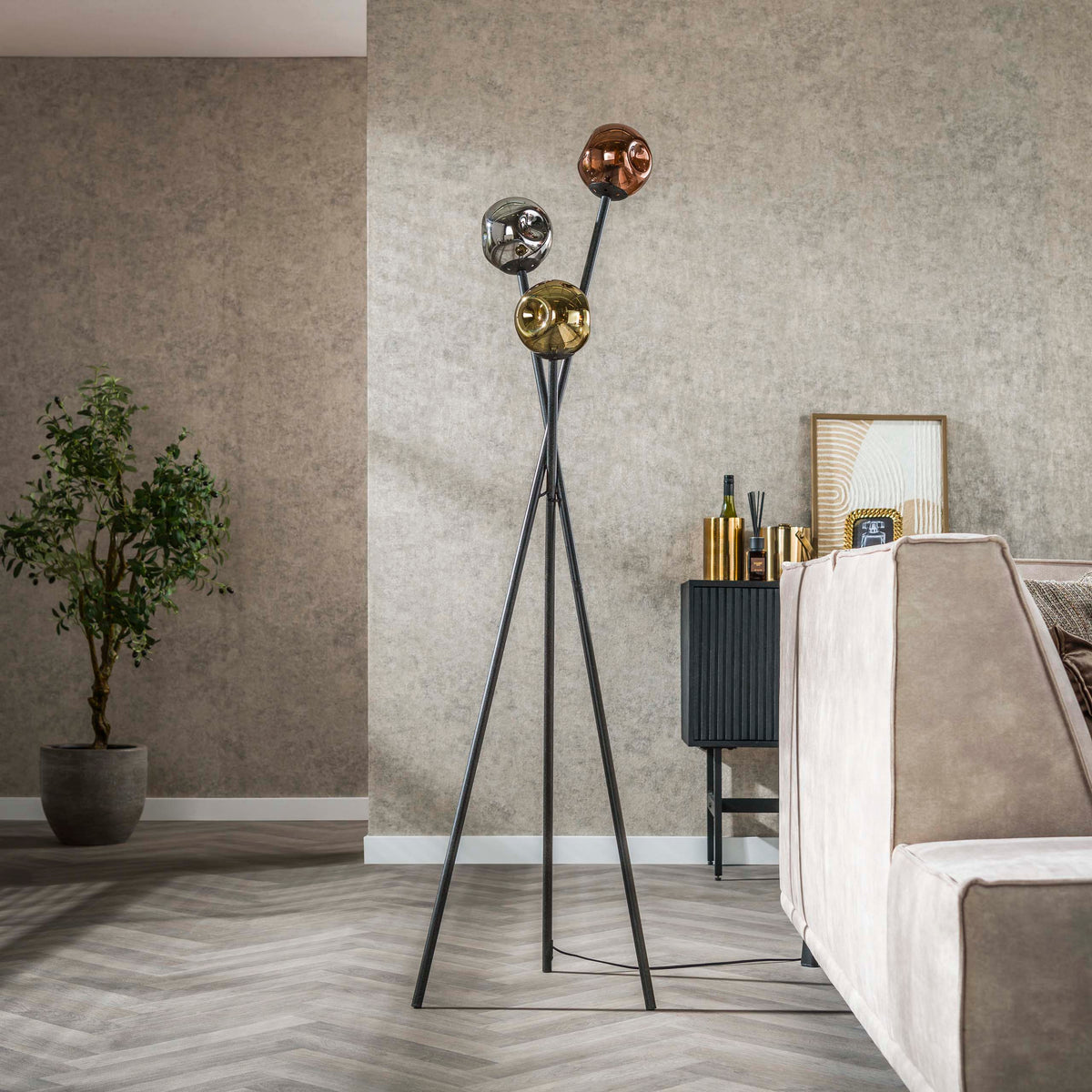 Floor lamp Molecule artic black - 3-light, 169 cm high