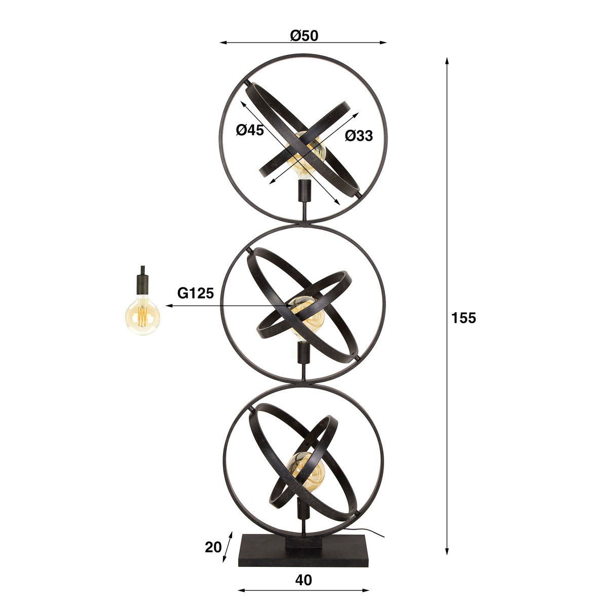 Floor lamp Galaxy artic black - 3-light, 155 cm high