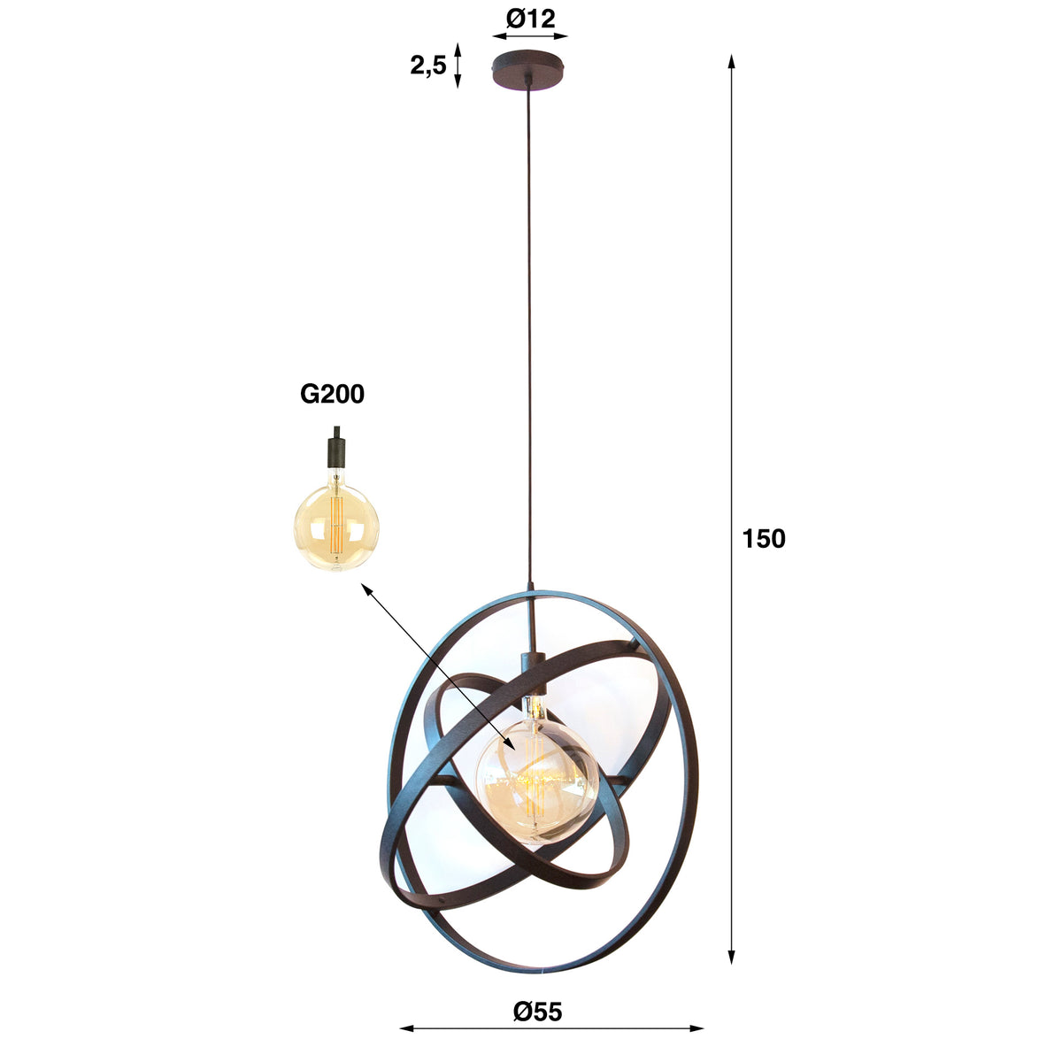 Pendant lamp Galaxy artic black - 1-light, diameter 55 cm