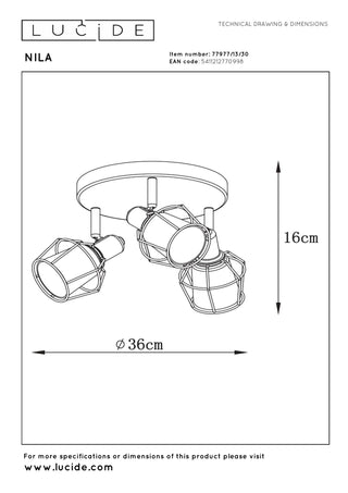 NILA - Ceiling spot - Ø 36 cm - 3xE14 - Black
