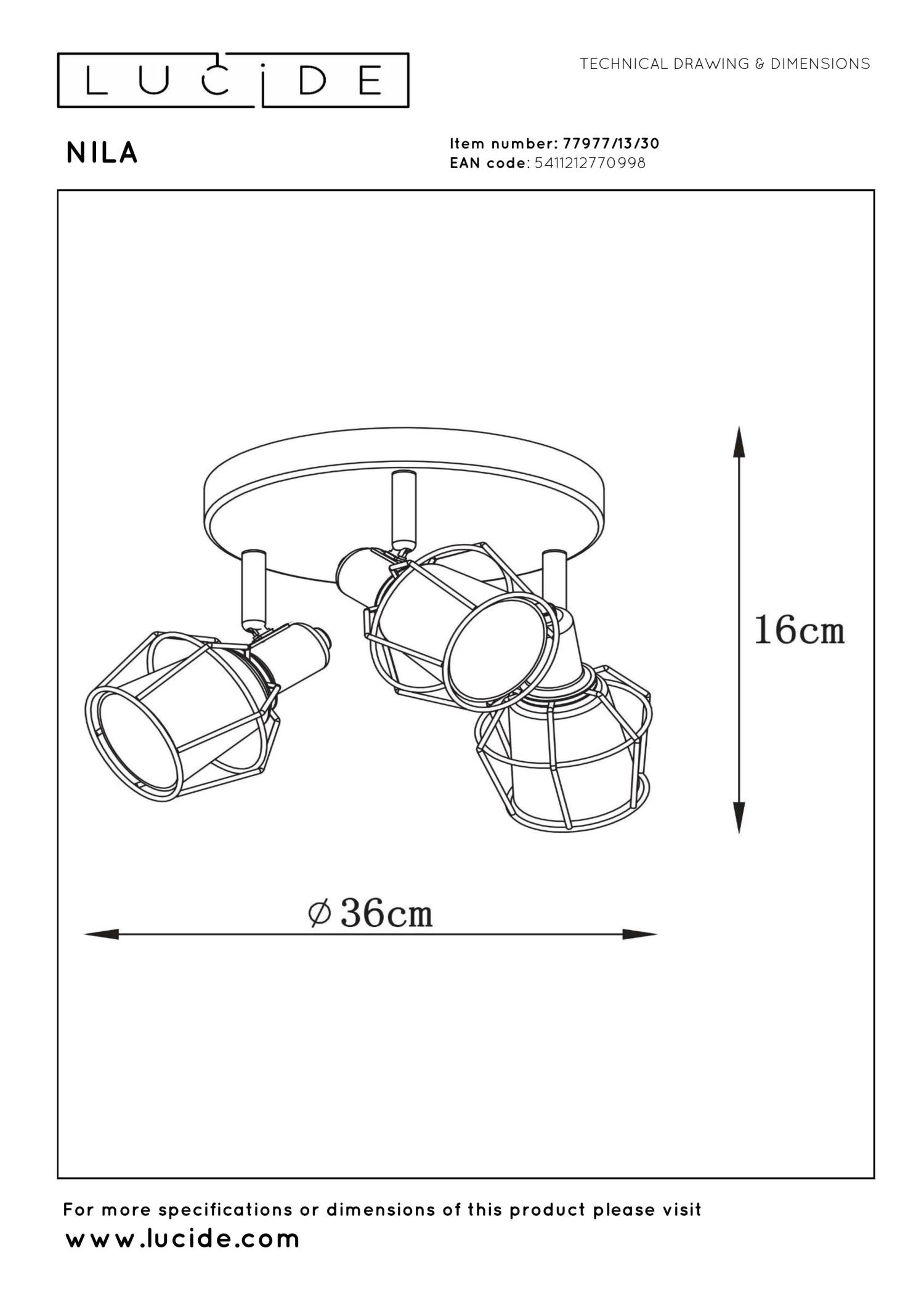 NILA - Ceiling spot - Ø 36 cm - 3xE14 - Black