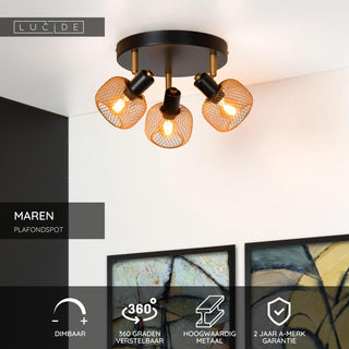 MAREN - Plafondspot - Ø 37 cm - 3xE14 - Mat Goud / Messing