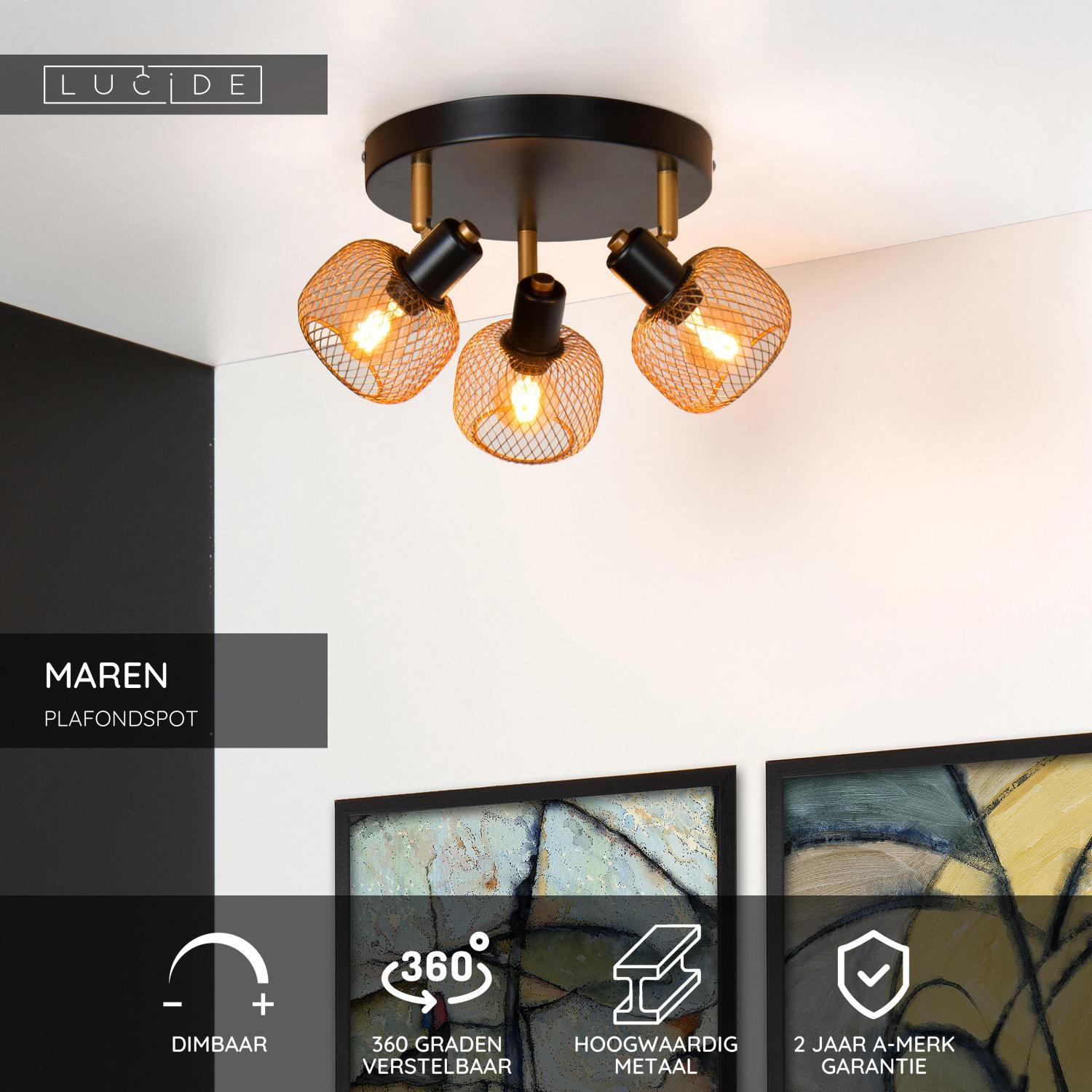 MAREN - Plafondspot - Ø 37 cm - 3xE14 - Mat Goud / Messing