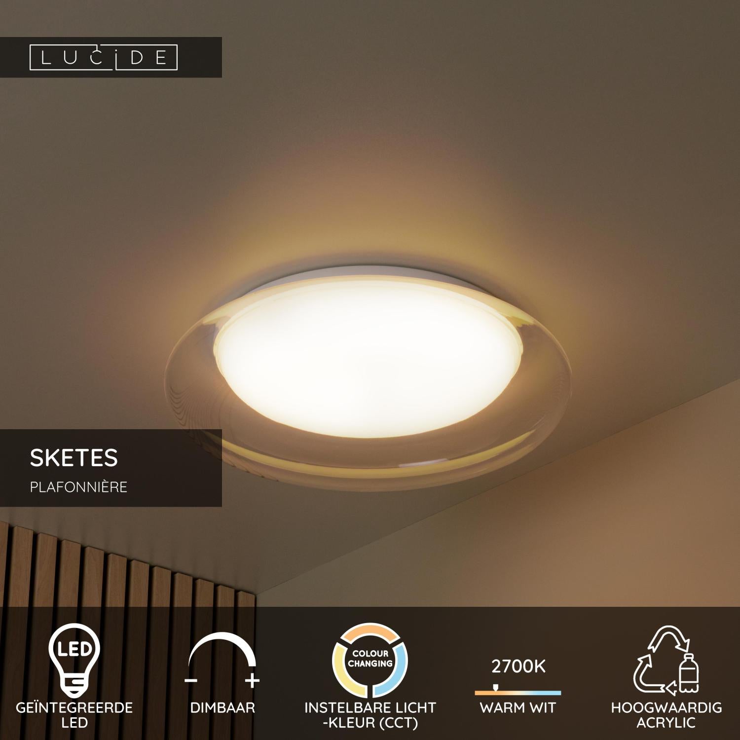 SKETES - Ceiling light - Ø 35.2 cm - LED Dimmable - CCT - 1x18W 2700K/5000K - Transparent