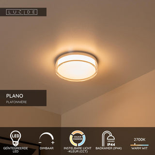 PLANO - Plafonnière Badkamer - Ø 23 cm - LED Dimb. - CCT - 1x11W 2700K/4000K - IP44 - Opaal