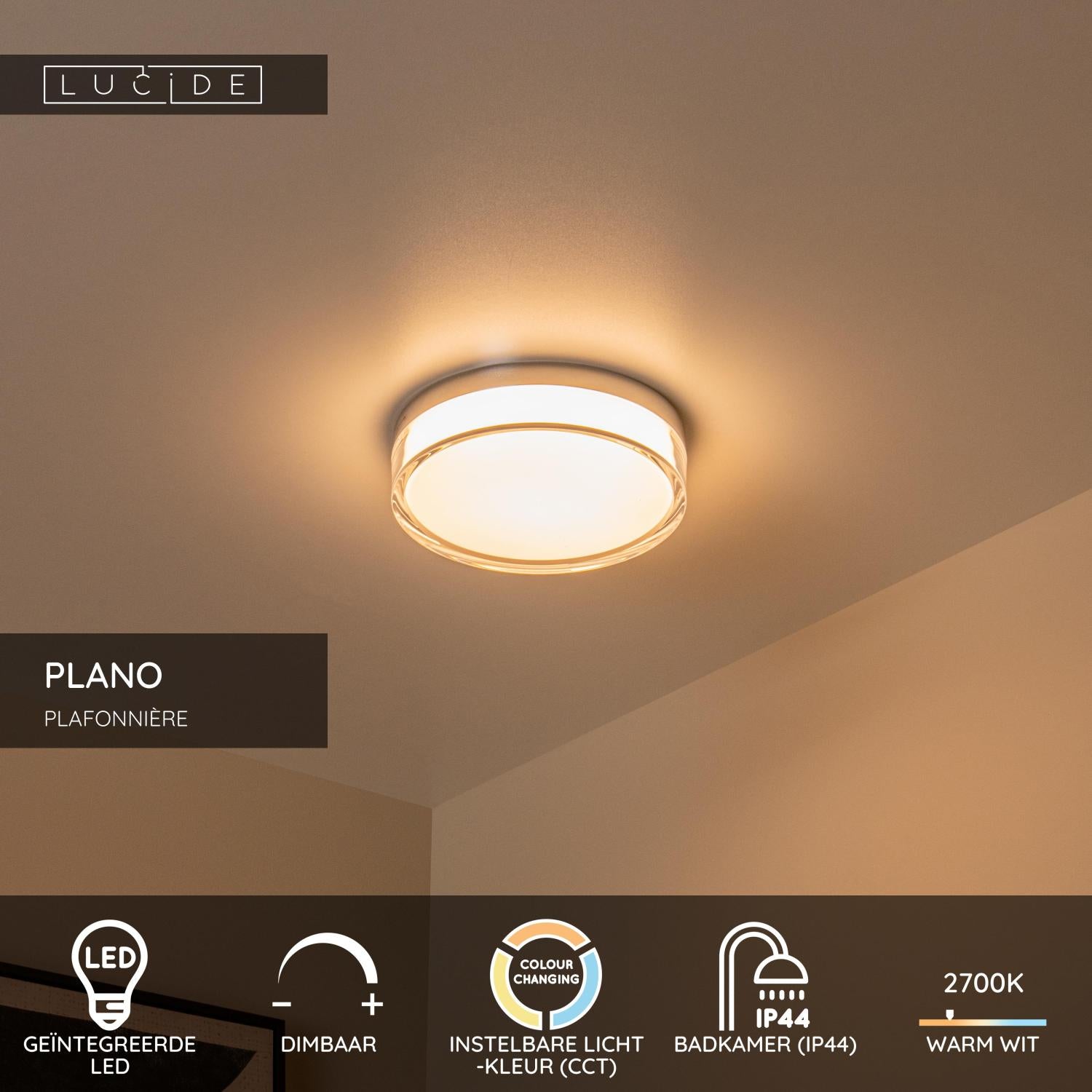 PLANO - Plafonnière Badkamer - Ø 23 cm - LED Dimb. - CCT - 1x11W 2700K/4000K - IP44 - Opaal