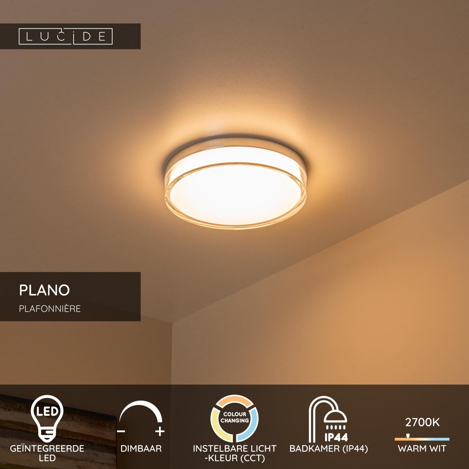 PLANO - Plafonnière Badkamer - Ø 28 cm - LED Dimb. - CCT - 1x16W 2700K/4000K - IP44 - Opaal