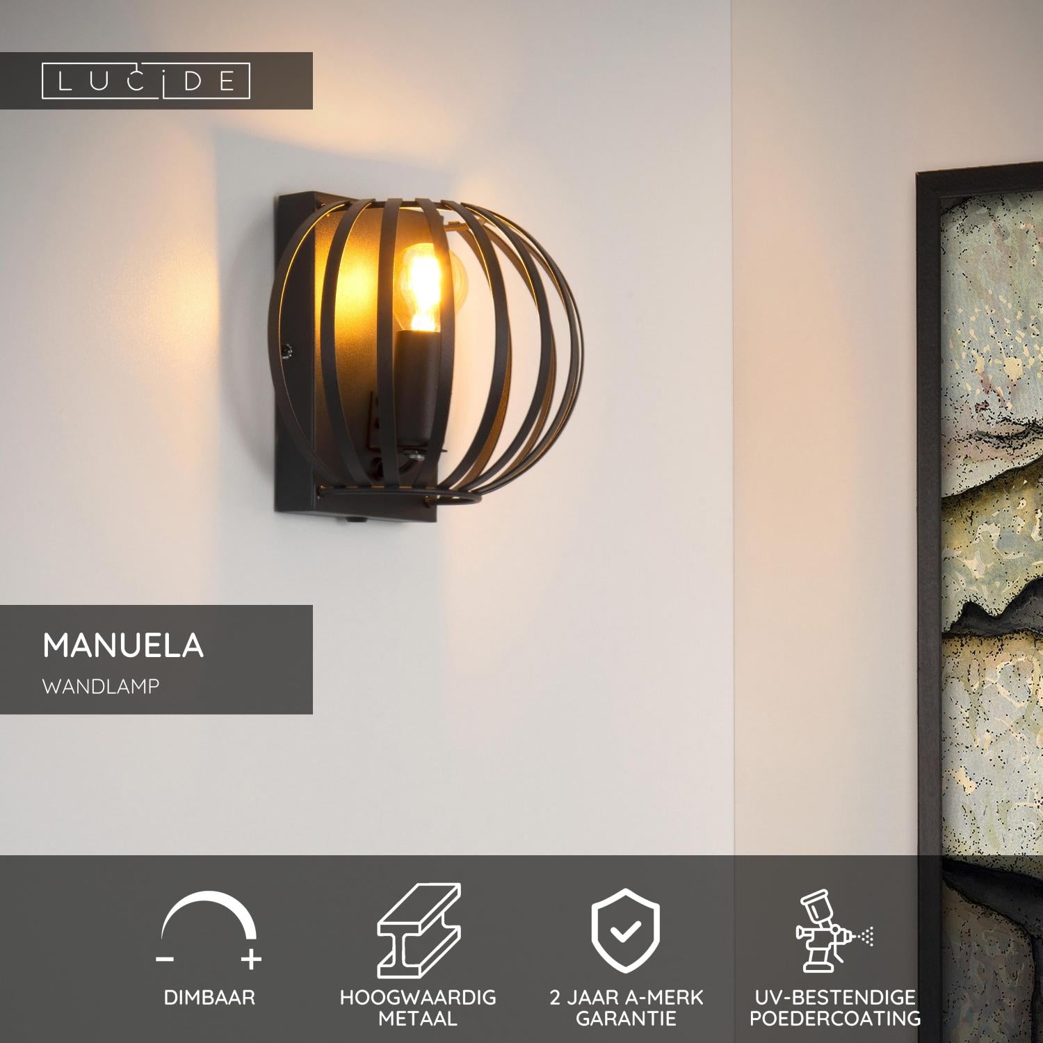 MANUELA - Wandlamp - 1xE14 - Zwart