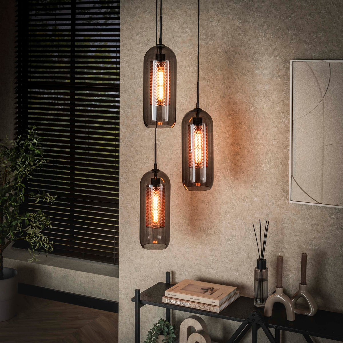 Pendant lamp Smoke Mesh artic black - 3-light, diameter 35 cm