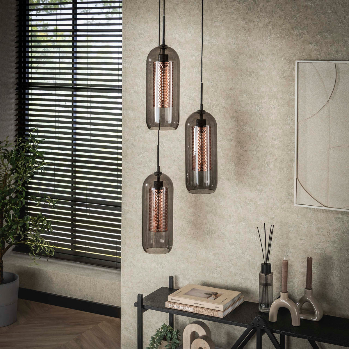 Pendant lamp Smoke Mesh artic black - 3-light, diameter 35 cm