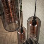 Suspension Smoke Mesh noir artic - 3 lumières, diamètre 35 cm
