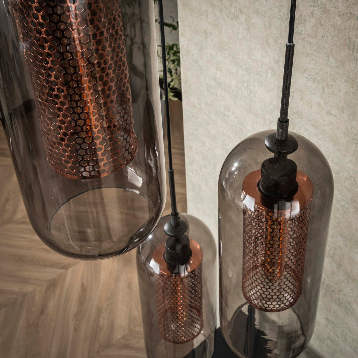 Pendant lamp Smoke Mesh artic black - 3-light, diameter 35 cm