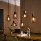 Hanglamp Mix Metal antraciet - 3+3-lichts, 145 cm breed
