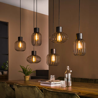 Hanglamp Mix Metal antraciet - 3+3-lichts, 145 cm breed