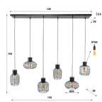 Hanglamp Mix Metal antraciet - 3+3-lichts, 145 cm breed