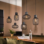 Hanglamp Mix Metal antraciet - 3+3-lichts, 145 cm breed