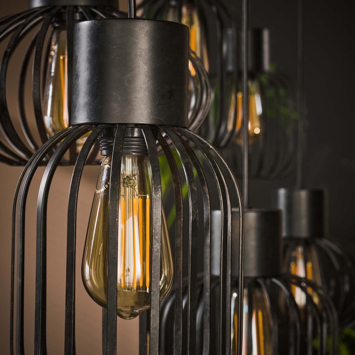Hanglamp Mix Metal antraciet - 3+3-lichts, 145 cm breed