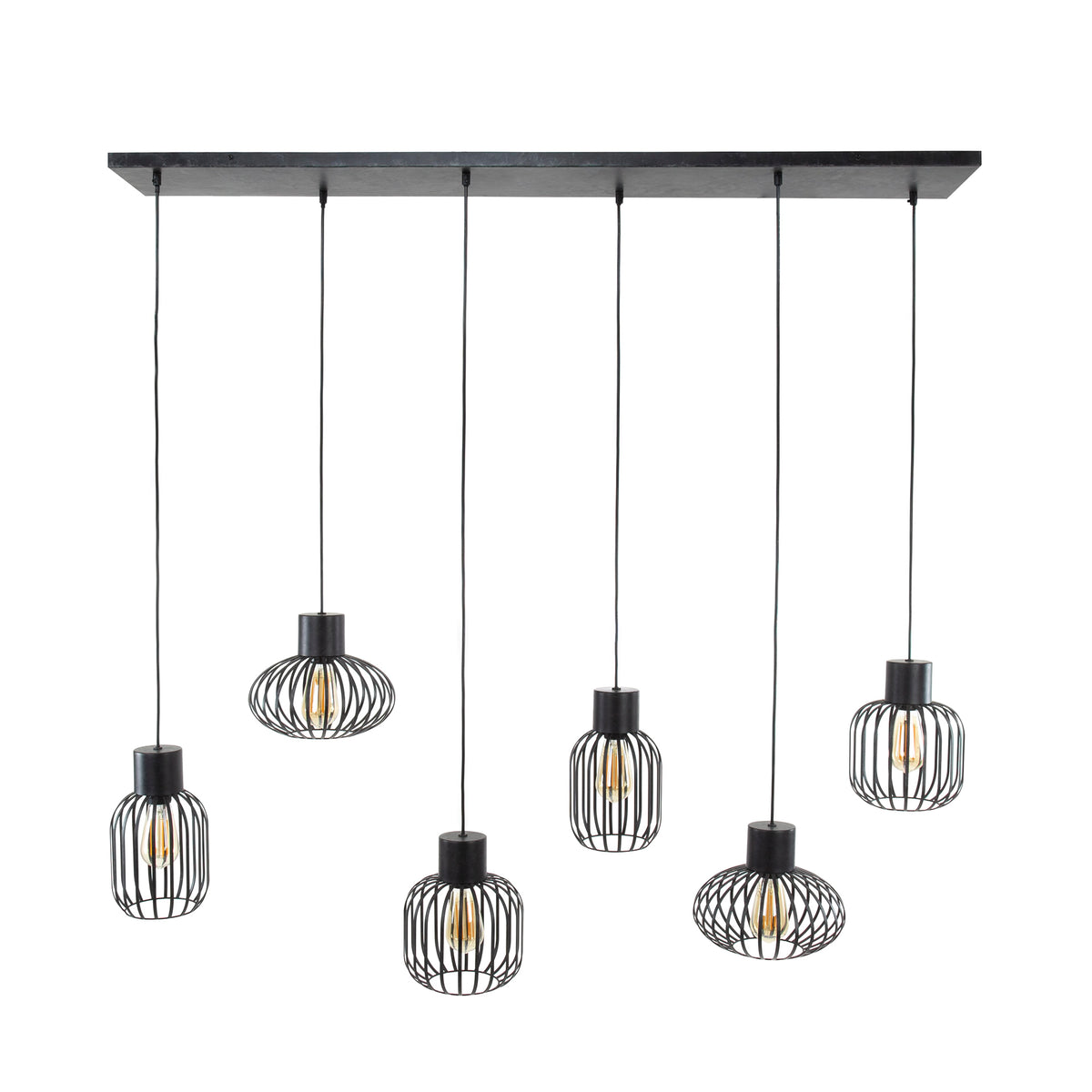 Hanglamp Mix Metal antraciet - 3+3-lichts, 145 cm breed