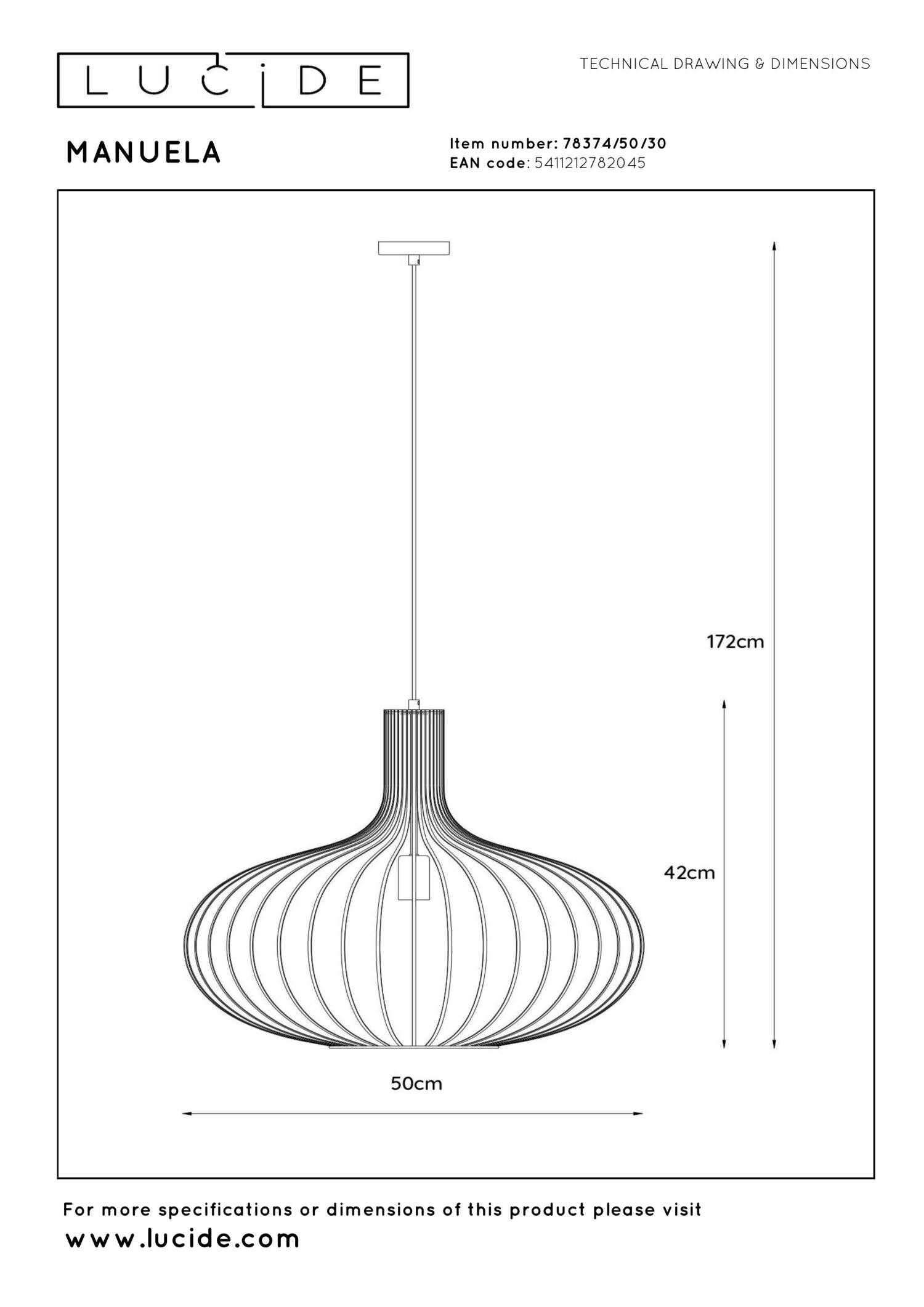 MANUELA - Hanglamp - Ø 50 cm - 1xE27 - Zwart