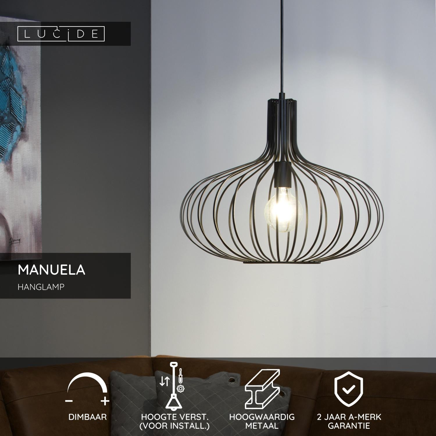 MANUELA - Hanglamp - Ø 50 cm - 1xE27 - Zwart