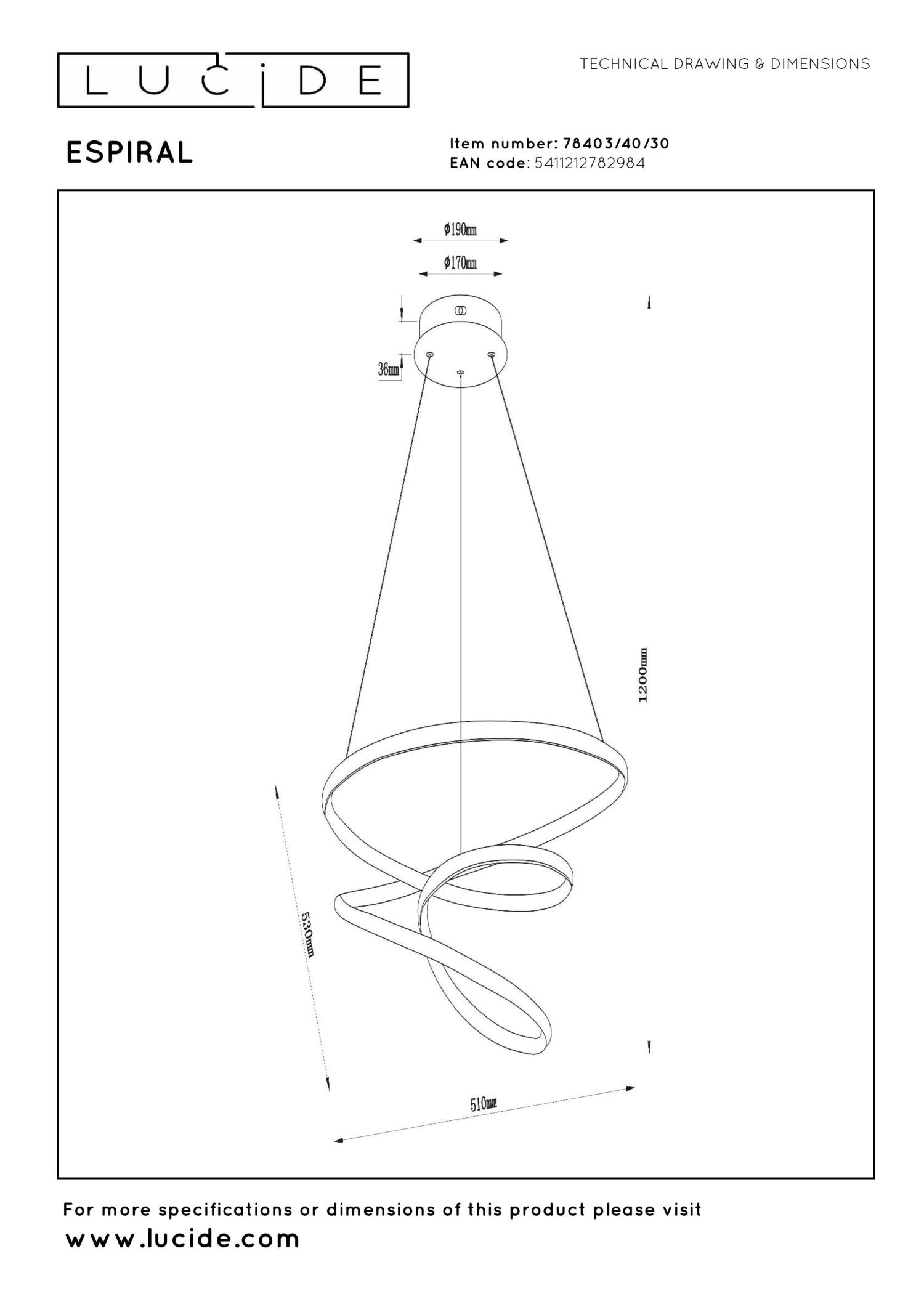 ESPIRAL - Suspension - LED Var. - CCT - 1x40W 2700K/4000K - Noir | Essential