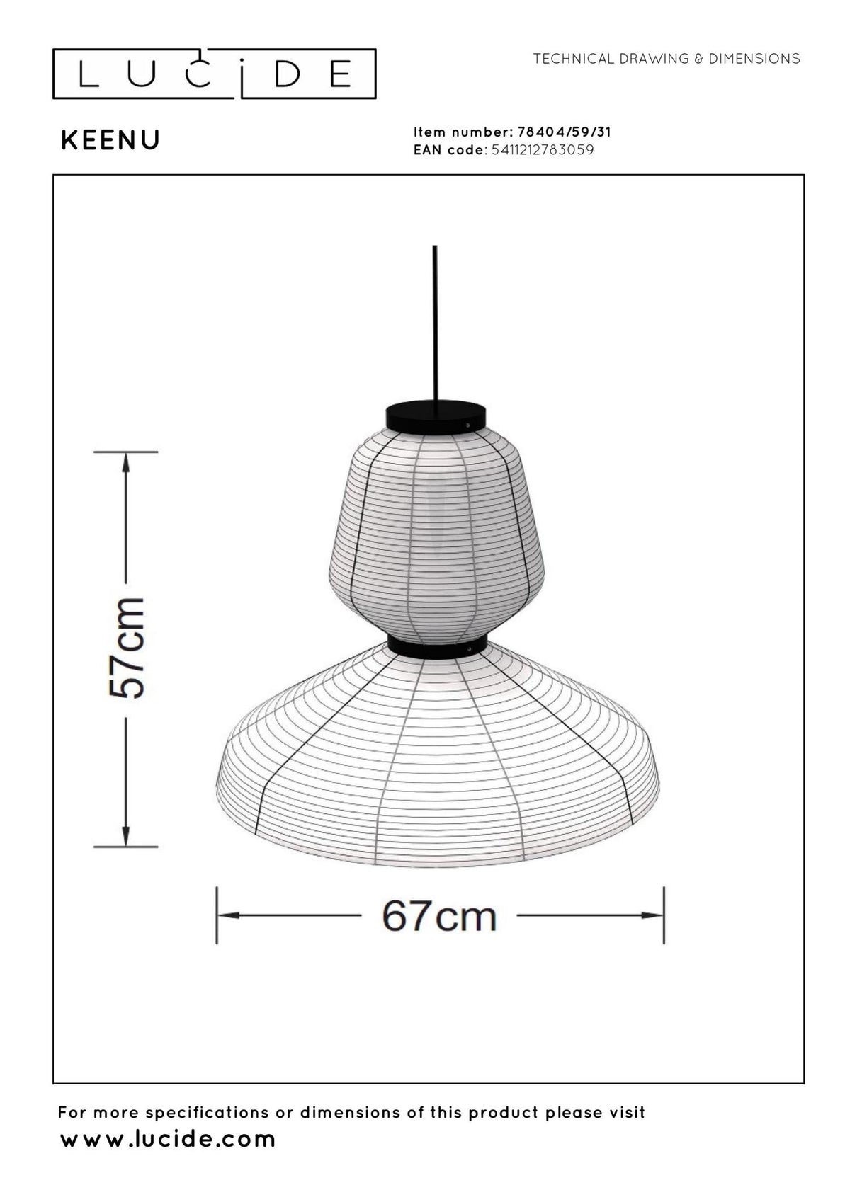 Lucide - KEENU - Pendant light - Ø 67 cm - 1xE27 - White - IP20