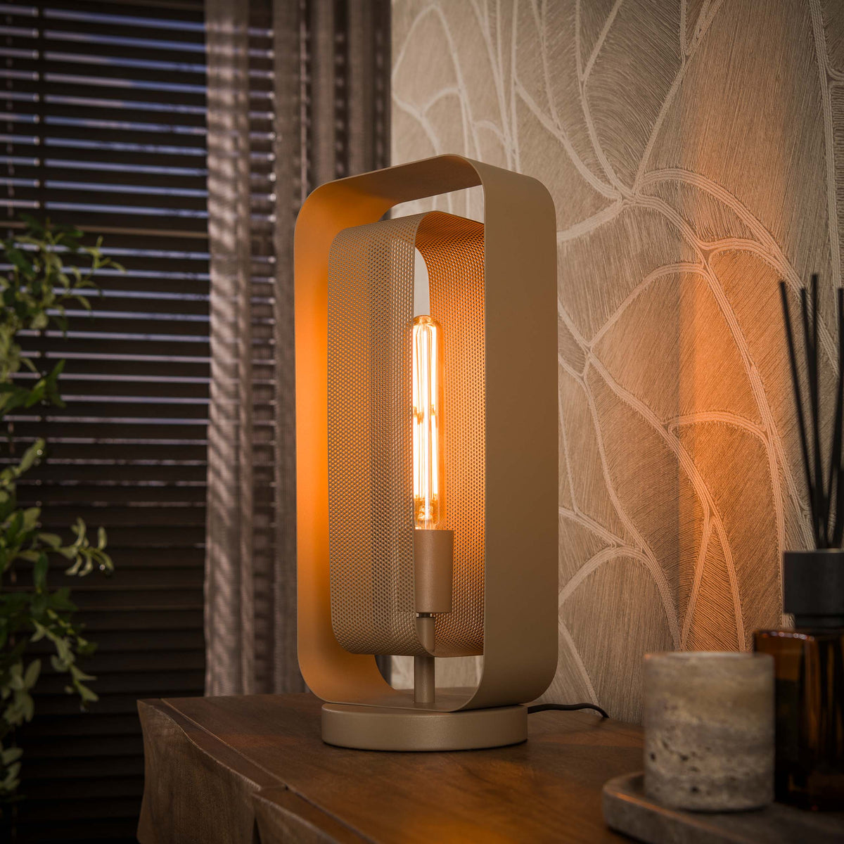 Table lamp Mesh Rotate beige - 1-light, 41 cm high