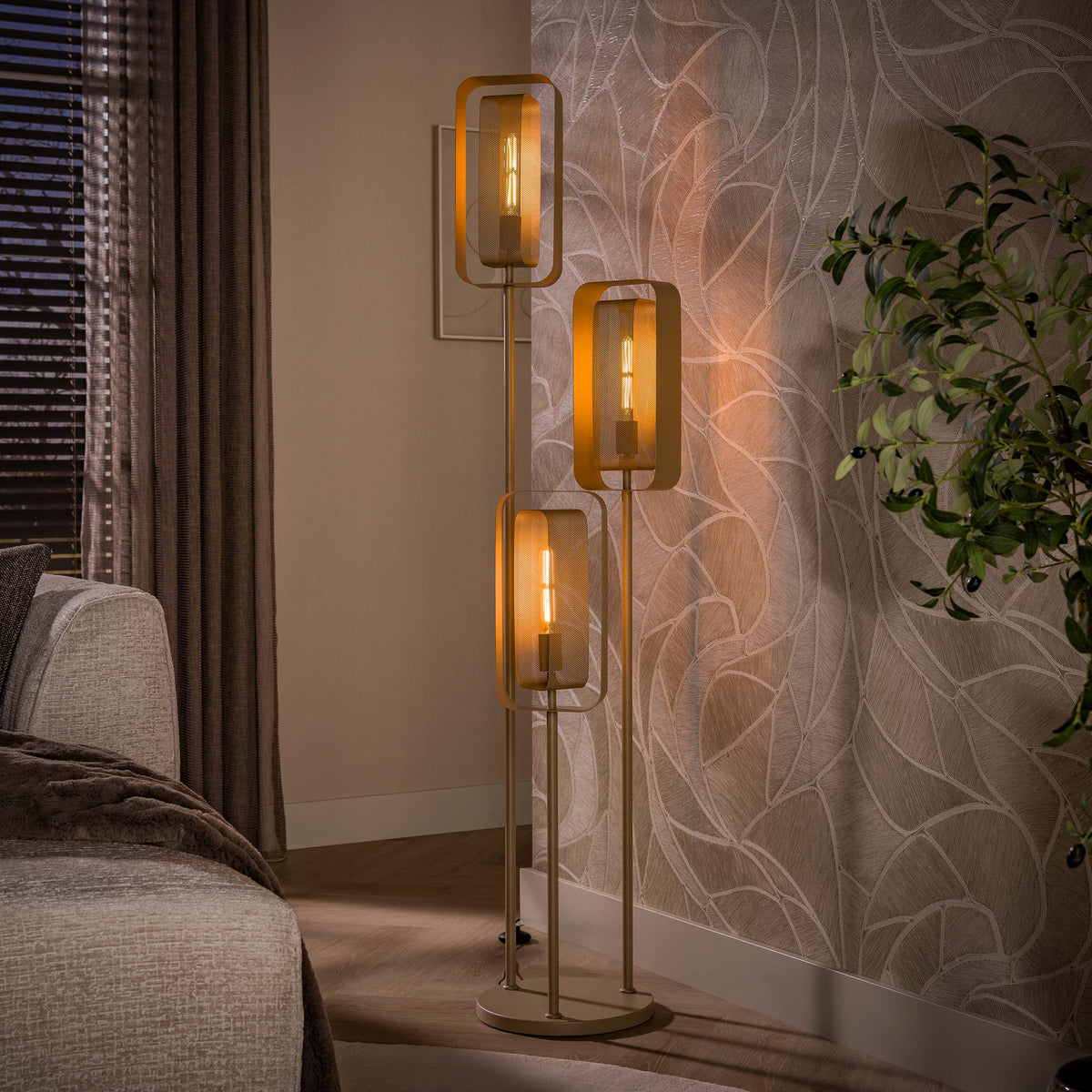 Floor lamp Mesh Rotate beige - 3-light, 170 cm high