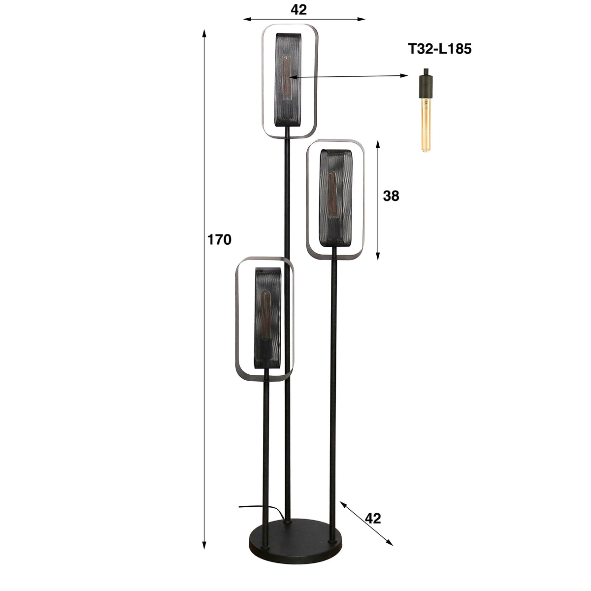 Lampadaire Mesh Rotate noir artic - 3 lumières, hauteur 170 cm