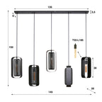 Pendant lamp Mesh Rotate artic black - 5-light, 145 cm wide